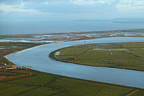 Aerial view of the River Parrett and Steart Marshes Wildfowl and Wetland Trust, Somerset, UK, February 2015.   This area has been allowed to flood by the WWT and the Environment Agency to create new s...