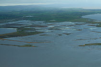 Aerial view of Steart Marshes Wildfowl and Wetland Trust Nature Reserve, agricultural land transformed into wetland reserve, Somerset, UK, February 2015.   This area has been allowed to flood by the W...