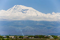 Snow covered Mount Ararat in Turkey, seen from Eriwan, Armenia, April.
