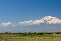 Mount Ararat (right) and Lesser Mount Ararat (left) in Turkey, seen from Eriwan, Armenia, May.