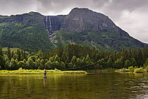 Fly fisherman on the Hemsil river, Hemsedal, Norway, August 2007.