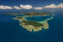 Aerial view of Yadua Island with Yadua Taba Island, a crested iguana sanctuary, Fiji. December 2013.