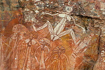 Aboriginal rock art of male figure, Kakadu National Park, Northern Territory, Australia. December 2012.