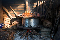 Fijian kitchen with outdoor coal fired oven, Mali Island, Macuata Province, Fiji, South Pacific. August 2013