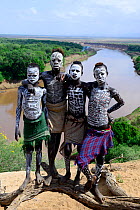 Karo boys with decorative skin painting.Territory of the Karo tribe. Omo river. Ethiopia, November 2014