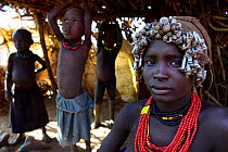 Dassanech people with their traditional clothes and ornaments. Territory of the tribe dassanech. Lower Omo Valley. Ethiopia, November 2014