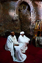 Christian priests. Bet Medhane Alem Complex (part of the northwestern group of churches in Lalibela). UNESCO World Heritage Site. Lalibela. Ethiopia, December 2014.