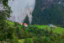 Rock slide behind Javorca, Memorial Church of the Holy Spirit, Triglav National Park, Slovenia, October 2014.