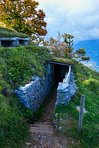 Mengore Hill Museum, the cleaned and restored remains of the first Austro-Hungarian line of defense from the First World War,. Walk of Peace, Soca Valley, Julian Alps, Slovenia, October 2014.