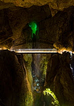 Bridge of underground cave and waterfall in Skocjan Caves, Green Karst, Slovenia.