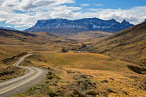 Road through Las Cumbres, Sierra Baguales, Patagonia, Chile, March 2015..