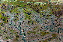 RF- Aerial view of saltmarshes, Burnham Overy, Norfolk, England, UK, September 2009. (This image may be licensed either as rights managed or royalty free.)