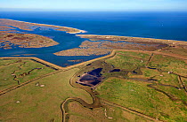 Aerial view of Scolthead Island and Burnham Overy dunes, Norfolk, England, UK, September 2009.