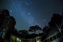 Starry night sky over the scientific research station in Panguana Reserve, Huanuca province, Amazon basin, Peru.