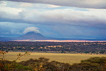 Landscape and volcanic mountain, Tarangire National Park at sunset, Northern Tanzania. September 2014.