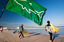 Green flag emblazoned with the outline of a white shark means conditions, such as water visibility, the degree of wind, cloud cover or sun reflection on the waters surface, would allow surfers to spot...