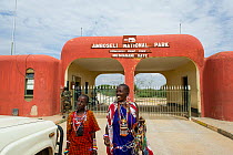 Maasai women selling their beadwork, Meshanani Gate Entrance, Amboseli National Park, Kenya.