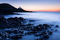 Mumbles lighthouse at dawn, Mumbles, near Swansea, Wales, UK. January 2015.