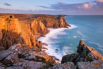 Pordenack Point headland in late evening light, Land's End, Cornwall, UK. February 2015.