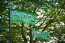 Flags for Bristol European Green Capital 2015, Bristol, England, UK. August 2015.