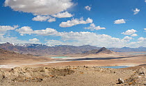 Desert landscape with lakes in Pamir's Plateau at 4000m,  Pamir Mountains, Tajikistan. June 2014.