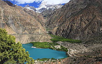 Mountainous gorge in Pamir-Alai Mountains, with lakes. Tajikistan. May 2014. Online and small usage only.