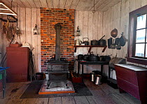 Kitchen at Fort Nisqually, a replica of a Hudson Bay Outpost in Point Defiance Park, Tacoma, Washington, USA, April.