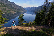 Michael Spring hiking the Lake Chelan Trail between Moor Point and Stehekin, Lake Chelan National Recreation Area, Washington, USA, May 2015.