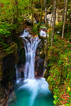 Waterfall in Great Soca Gorge, Soca river, Lepena Valley, Julian Alps, Bovec, Slovenia, October 2014.