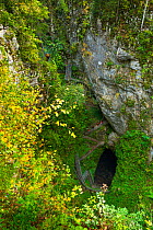 Stairs down into Pivka cave, Postojna Area, Green Karst, Slovenia, October.