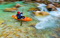 Kayak  in the Soca river, blurred motion photograph, Julian Alps, Bovec, Slovenia, October 2014.
