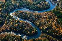 Aerial view of Toysuk river, Siberia, Russia, October 2010.