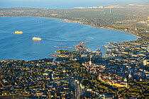 Aerial view of bay and port of Tallinn, capital of Estonia, October 2013.