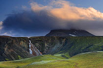 Landscape with Raudufossar waterfall, Fjallabak Nature Reserve, Iceland, September 2011.