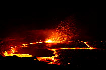 Erta Ale Volcano crater glowing at night, Danakil Depression, Ethiopia, March 2015.