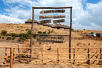 Simien Lodge sign. Simien Lodge is the highest hotel in Africa, Simien Mountains National Park, Amhara Region, Ethiopia, Africa, March 2009