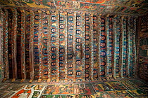 Details of the paintings of angels (cherubs) in the ceiling  of the Debre Birhan Selassie (Trinity and Mountain of Light) Church in the outskirts of Gondar, Amhara Region, Semien Gondar Zone, Ethiopia...