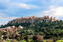 Acropolis Hill and Acropolis of Athens as seen from  Thiseio. In the left hand corner is Plaka, an old historical neighbourhood of Athens, Attica region, Athens, Greece, Mediterranean, January 2011.