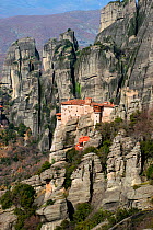 The Holy Monastery of Rousanou / St. Barbara which was founded in the middle of 16th century.  Meteora, Kalambaka, Thessaly Region, Greece, Mediterranean, February 2015.