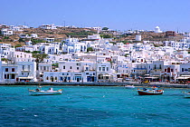 Mykonos town with white houses, Mykonos Island, Cyclades, Aegean Sea, Greece, August 2007.