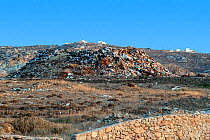 Rubbish dump. Garbage disposal and recycling, is a major issue in all Greek islands. Mykonos island, Cyclades, Aegean Sea, Mediterranean, Greece, August 2007.