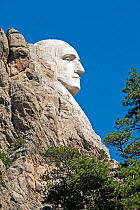 Mount Rushmore, profile of the iconic carvings of President Washington, Rushmore National Monument, South Dakota, USA. September 2013.