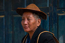 Adi Gallong man in cane hat, Adi Gallong Tribe, Arunachal Pradesh, North East India, November 2014.