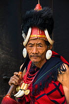 Chang Naga man in festival dress. Tuensang district. Nagaland, North East India, October 2014.