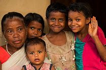Assamese children and grandmother, Assam. North East India. October 2014.