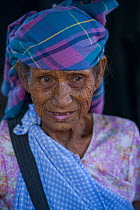 Portrait of elderly Khasi woman, Meghalaya, North East India, October 2014.