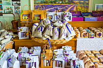 Many lavender based products in a lavender shop, Valensole Plateau, Alpes Haute Provence, France, June.