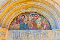 Fresco of the Nativity Scene, Saint Pons Church, Ubaye Valley / Valle de l'Ubaye, Alpes Haute Provence, France, July.