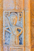 Carvings on Saint Pons Church, Ubaye Valley, Valle de l'Ubaye, Alpes Haute Provence, France, July 2015.