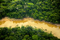 Aerial view of  Amazon Rainforest, and the Yavari Miri River, Peru, July 2015.